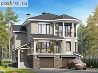 T-403-1K проект двухэтажного дома из кирпича с цоколем и гаражом размером 12 на 18