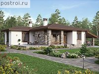 U-114-1P проект одноэтажного коттеджа из пенобетона с гаражом размером 13 на 15 