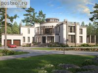 U-1163-1K проект двухэтажного дома из кирпича с цоколем и гаражом размером 27 на 43 