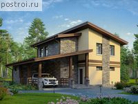 U-134-1P проект двухэтажного дома из газобетона с гаражом размером 9 на 13 