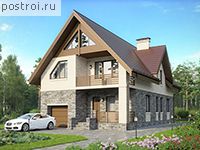 U-196-1P проект двухэтажного дома из пенобетона с подвалом и гаражом размером 15 на 9 