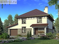 U-228-1K проект двухэтажного коттеджа из кирпича с гаражом размером 14 на 12 