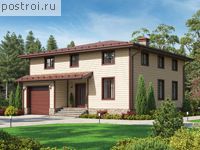 U-238-1S проект двухэтажного каркасного дома с гаражом размером 12 на 12 