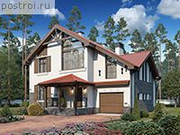 U-240-1P проект одноэтажного дома из газобетона с мансардой и гаражом размером 14 на 14