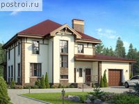 U-258-1P проект двухэтажного коттеджа из пеноблоков с гаражом размером 13 на 16 