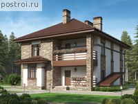 U-308-1P проект двухэтажного коттеджа из пенобетона с цоколем размером 14 на 11 