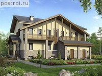 U-331-1K проект двухэтажного дома из кирпича с цоколем и гаражом размером 15 на 10 