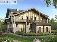 U-331-1P проект двухэтажного дома из пенобетона с цоколем и гаражом размером 10 на 15 