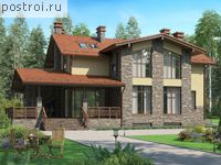 U-363-1P проект двухэтажного дома из газобетона с цоколем и гаражом размером 18 на 12 