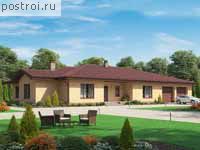 U-364-1K проект одноэтажного дома из кирпича с гаражом размером 28 на 16 