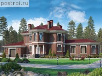 U-401-1K проект двухэтажного дома из кирпича с цоколем и гаражом размером 28 на 16 