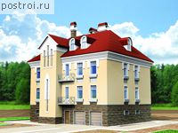 U-433-1K проект двухэтажного дома из кирпича с цоколем и гаражом размером 12 на 14 