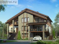 U-482-1P проект двухэтажного дома из газобетона с цоколем и мансардой и гаражом размером 14 на 17 