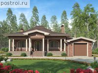 V-178-1K проект одноэтажного дома из кирпича с мансардой и гаражом размером 15 на 15 