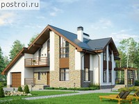 V-195-2K проект одноэтажного коттеджа из кирпича с мансардой и гаражом размером 15 на 13 