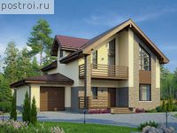 V-197-1P проект двухэтажного коттеджа из пенобетона с гаражом размером 13 на 14