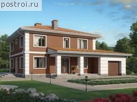 V-241-1K проект двухэтажного дома из кирпича с гаражом размером 14 на 17