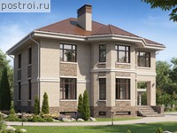 V-243-1K проект двухэтажного дома из кирпича с цоколем размером 11 на 11 