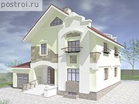 V-263-1P проект двухэтажного дома из пеноблоков с цоколем и гаражом размером 10 на 13 