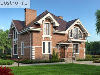 V-270-1K проект двухэтажного дома из кирпича с цоколем и мансардой размером 11 на 11
