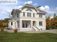 V-282-1P проект двухэтажного дома из пеноблоков с цоколем и гаражом размером 13 на 11 