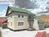 V-337-1P проект двухэтажного дома из пенобетона с цоколем и гаражом размером 14 на 13 