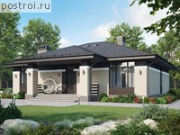 X-185-1P проект одноэтажного дома из пеноблоков с мансардой размером 16 на 16
