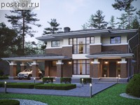 X-191-1K проект двухэтажного коттеджа из кирпича с гаражом размером 17 на 17